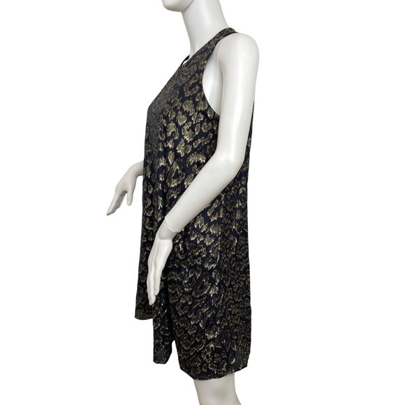 Calvin Klein Dress 8 Black Gold Metallic Leopard-type pattern A-line Round Neck - Picture 3 of 12